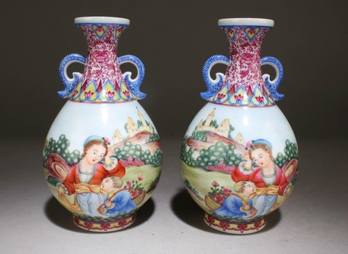 A Set of 2 Chinese YangCai Vase