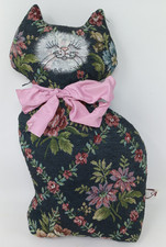 Vintage Ambrosia Fabric Decorative Cat Throw Pillow Black Floral Made in USA