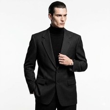 Vintage Karl Lagerfeld Pinstripe Blazer Mens 39 Reg Black Wool Sport Coat 90s