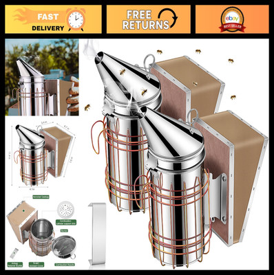 2 Pack Stainless Steel Bee Hive Smokers - 11.4 inch Beekeeping Equipment with He