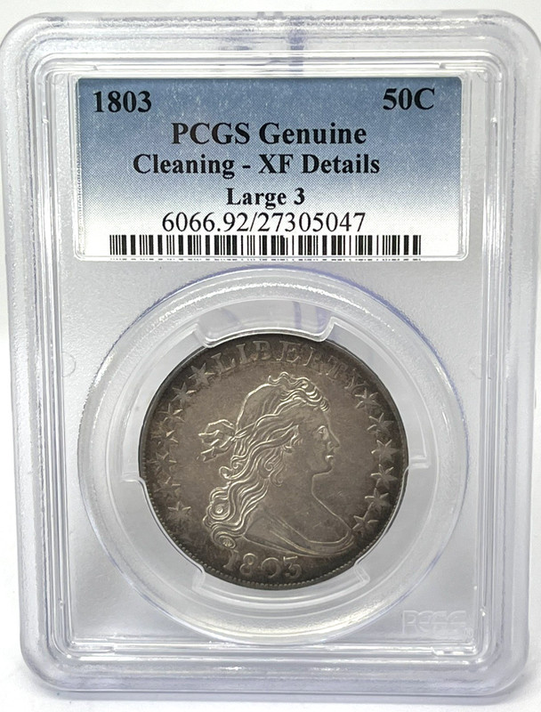 1803 Draped Bust Large 3 Silver 50c Coin -  PCGS XF Detail Cleaning - Rare Coin