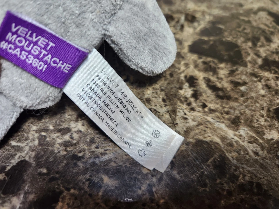 Velvet Moustache Gray Mouse 7” x 7” Plush Toy Made In Canada #CA53601 - Image 3 of 4