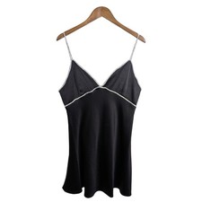 Alice + Olivia Julienne Rhinestone Satin Mini Slip Dress 12 Black Party Glam