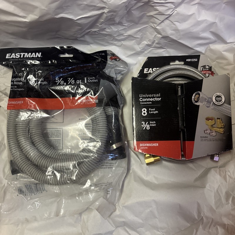 Dishwasher 3/8 Inlet Supply Line SS & 8 Foot Length Drain Line For Dishwasher