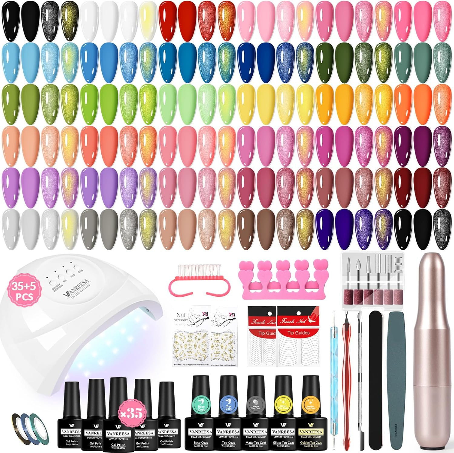 Kit Unghie Semipermanente VANREESA: 35 Colori per Manicure Facile