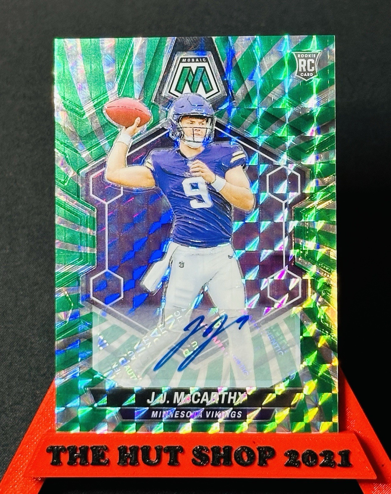 JJ McCarthy 2024 Panini Mosaic Green Swirl Prizm Rookie Auto 2/15 #310 Vikings!