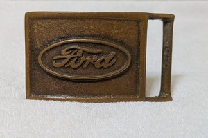 Vintage 1970s Ford Brass Belt Buckle Oval Logo