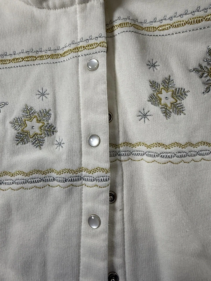 Suéter de Navidad pequeño mediano vintage para mujer a presión abuela/mamá CoreSnowflakes Foto 4 de 4