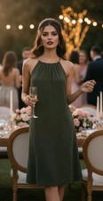 Michael Kors Dress Chain Strap Halter Womens XS Sleeveless Olive Green Cocktail