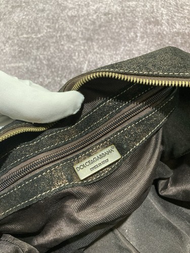 Vintage Dolce & Gabbana Distressed Brown Suede Leather Crocodile-Embossed Bag - Picture 11 of 17