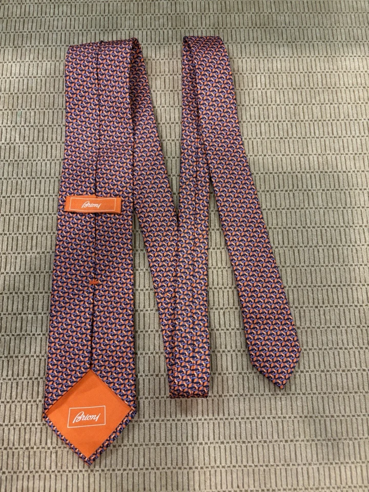 Corbata de seda tejida BRIONI naranja geométrica hecha en Italia  Foto 4 de 4