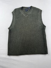Vintage GAP Olive Green Rib Knit Sweater Vest Men  s Large 100 Cotton Grunge