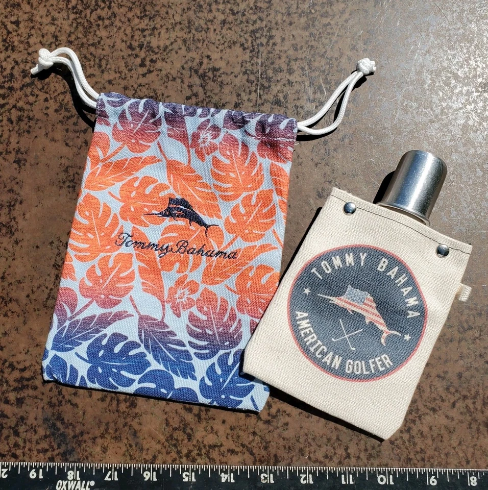 Tommy Bahama Canvas Flask American Golfer & Carrying Pouch Marlin Bag Tote+able - Image 3 of 4