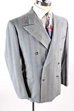 Vintage 1940s Wool Pinstripe Double Breasted Peak Lapel Suit Coat Jacket Size 42