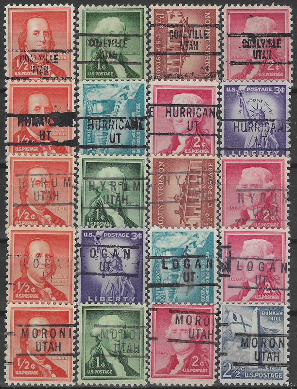 UTAH PRECANCELS, LIBERTYS, 5 TOWNS, 20 DIFFERENT
