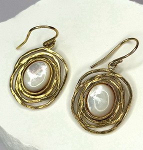 Authentic Israel 925 Sterling Silver Gold Plated Moonstone Earrings