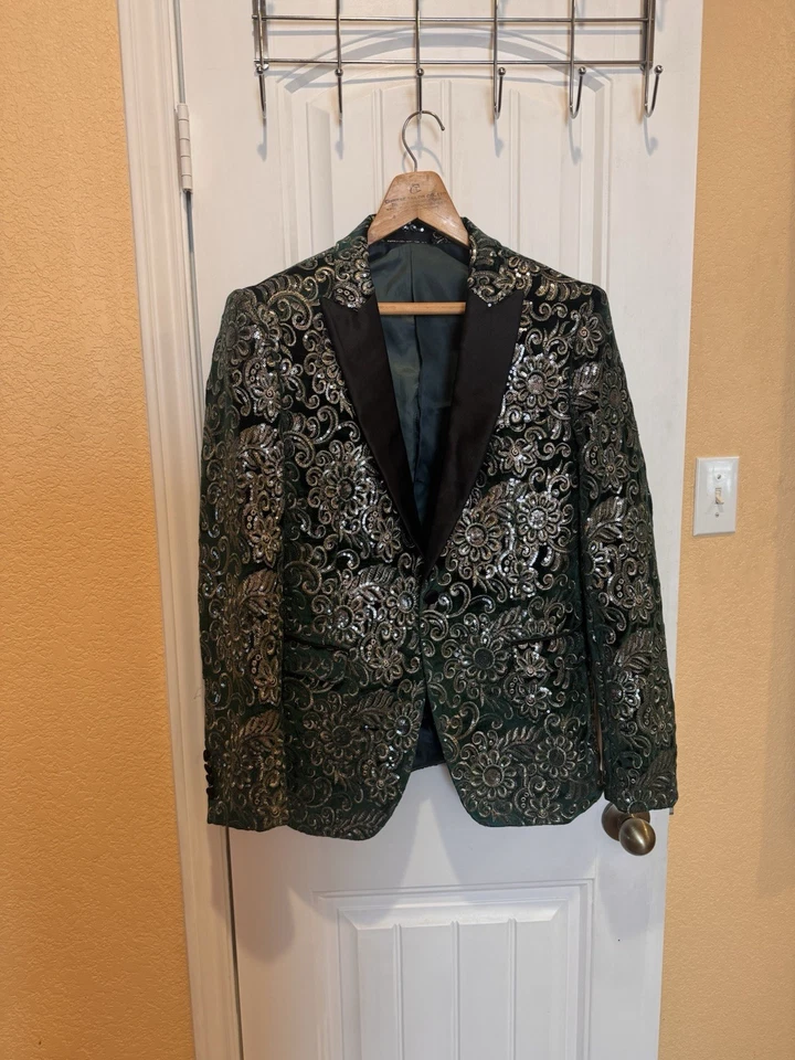 Cielo Sequin Green & Silver Jacket  Size 38 R - Image 3 of 4