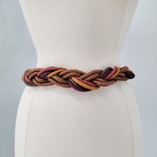 Vintage 80s Brown Purple Rope Braided Twisted Multicolor Belt Bohemian Retro