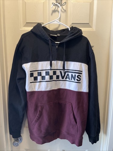 VANS Men's Off the Wall Full Zip Jacket Size L Black White Maroon