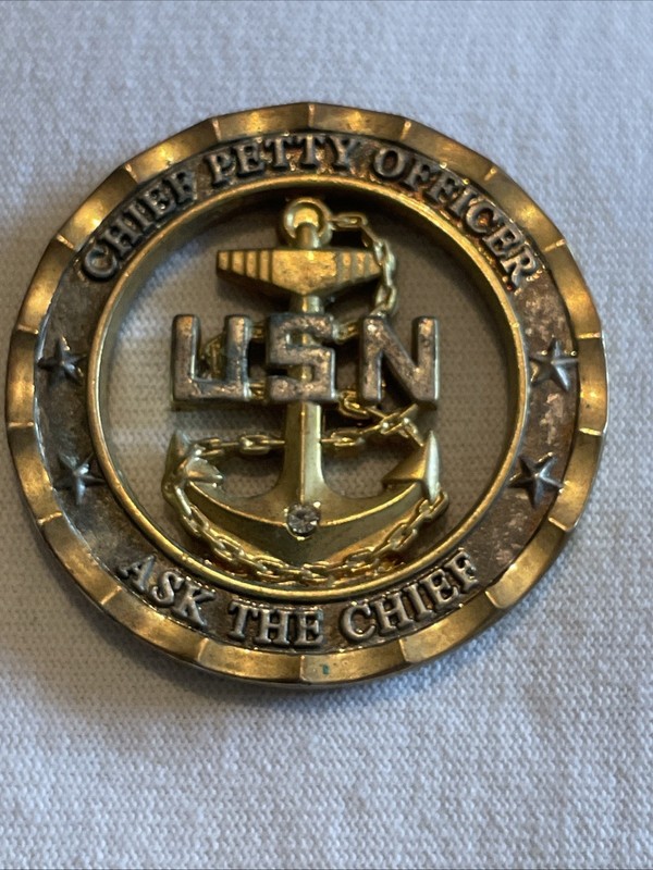 US Navy Chief Petty Officer Ask The Chief challenge coin with Anchor Stone