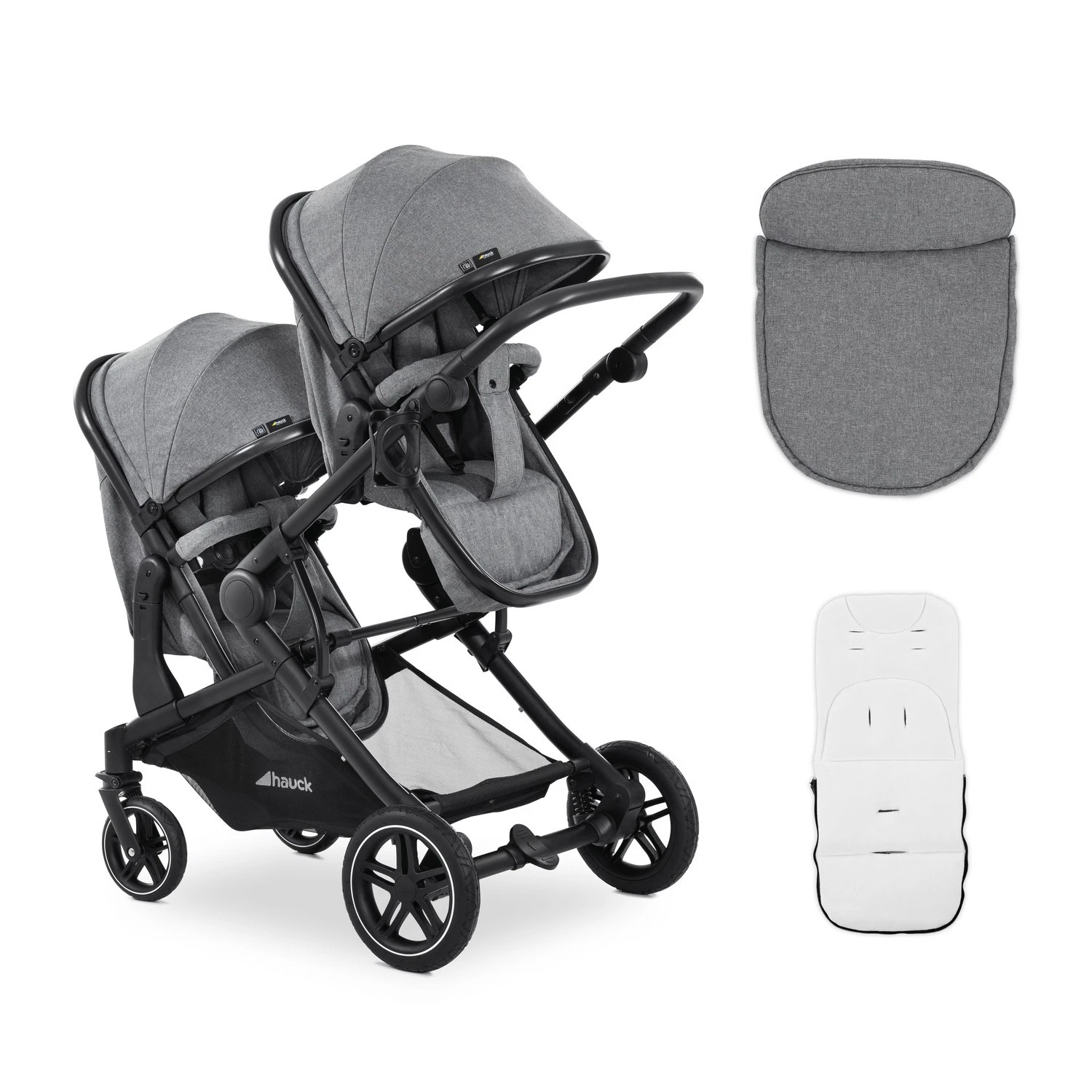 hauck Atlantic Twin, Melange Grey - Tandem Pushchair from Birth to 15 kg each