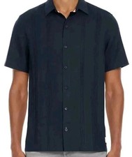 Scotch  Soda Men's M Short Sleeve Linen Blend Blue Button Down Shirt N0856