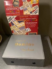 VTG Double 15 Dominoes by Cardinal Jumbo Color Dots w/ Vinyl Case FULL SET 136pc
