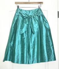 Lafayette 148 New York 100 Silk Skirt Size 8 Turquoise Shimmer Tie Waist Zip