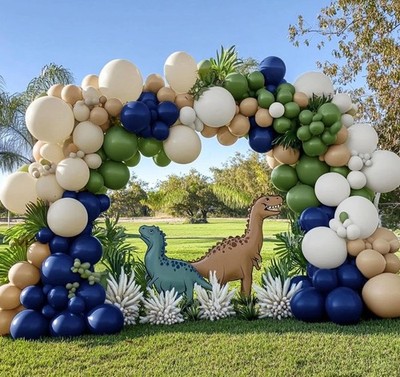 Guirnalda De Globos Verde Sabia Azul Marino Y Arena Para Fiesta Dinosaurio