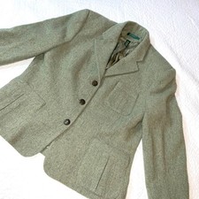 Ralph Lauren vintage tweed jacket equestrian horse buttons green womens