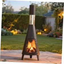 Small Chiminea Fireplace with Poker and Fire Mat - 3.6ft Outdoor Patio Fireplace