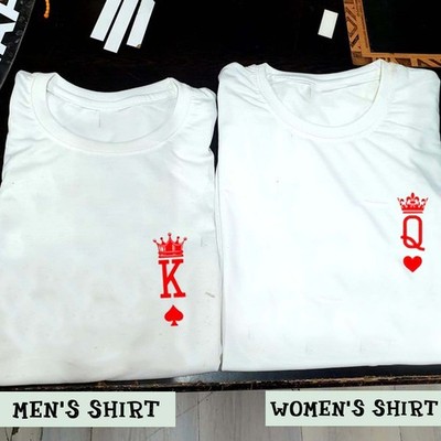 King and Queen Couple T-shirt, K and Q Card Matching Couple Tee, Gift for Couple