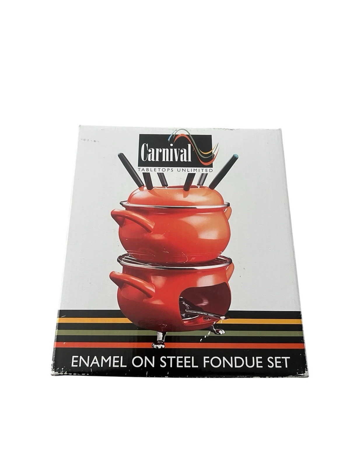 Carnival Tabletop Fondue Set Orange Pumpkin Enamel On Steel New opened Box
