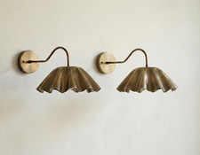 2 X Vintage Brass Ruffle Shade Mid Century Mo...