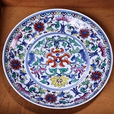 Antique Chinese Qing Dynasty famille rose and doucai porcelain plate