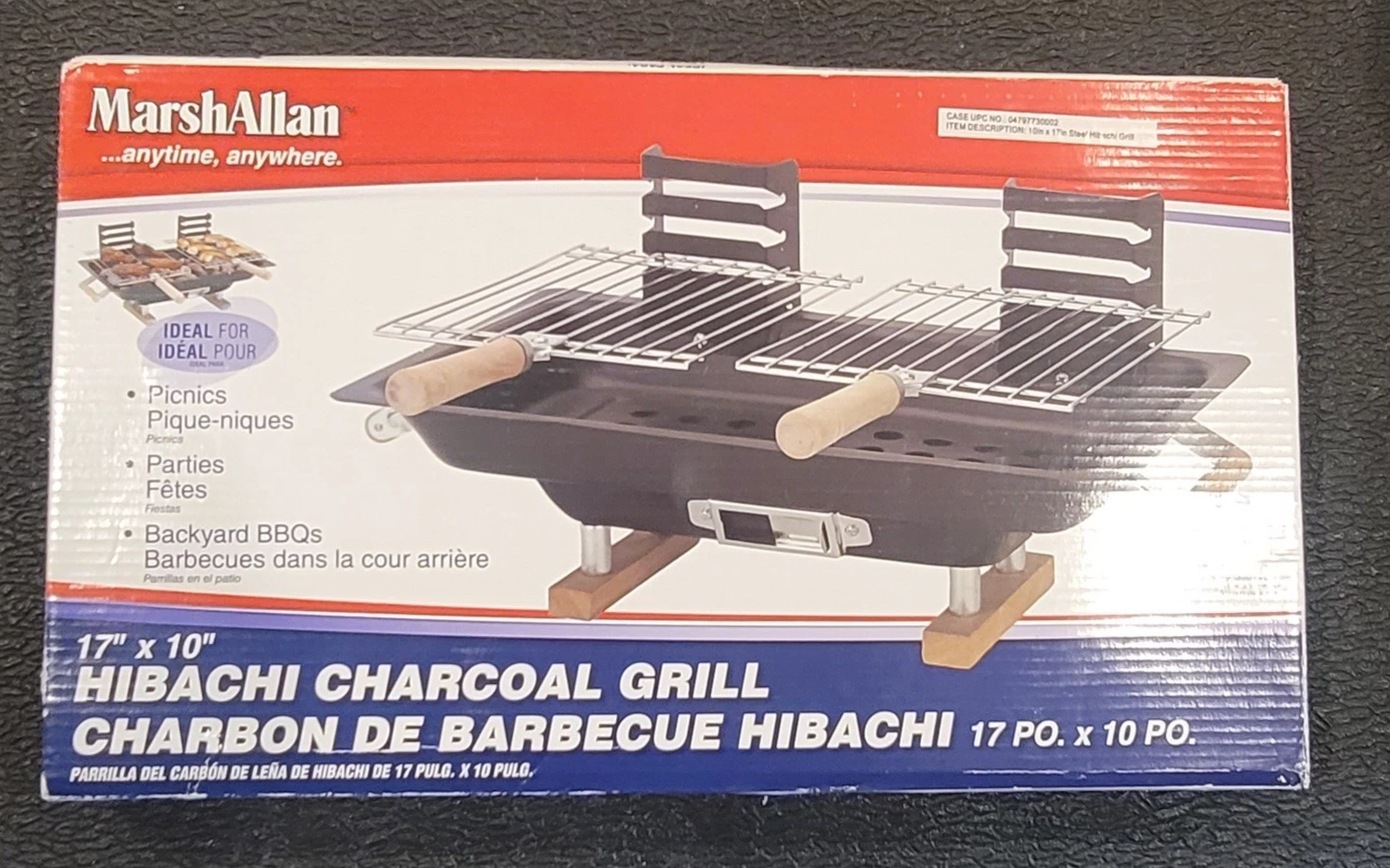 Marsh Allan 30002 Steel Hibachi Charcoal Grill, Black Camping Picnic Tailgating