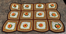 Vintage Granny Square Crochet Afghan Handmade Throw Brown and Orange 60" x 40"