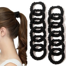 Satin, Silk Hair Ties Black Small Mini Scrunchy 1 Count Pack of 12 ,