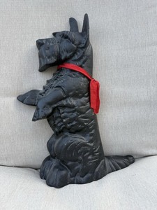 Vintage Black Scottish Terrier Cast Iron Scottie Dog Door Stop 14 In Tall Heavy