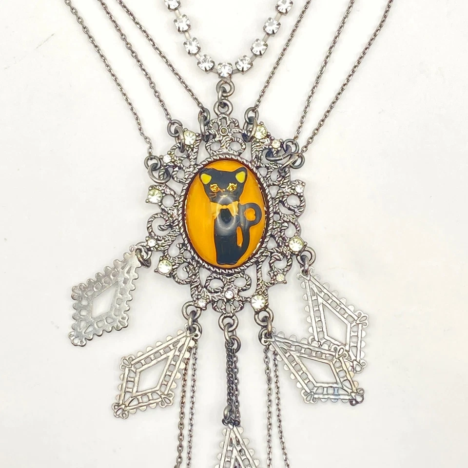 Collar vintage BETSEY JOHNSON gato negro cadena victoriana RARO Foto 3 de 4