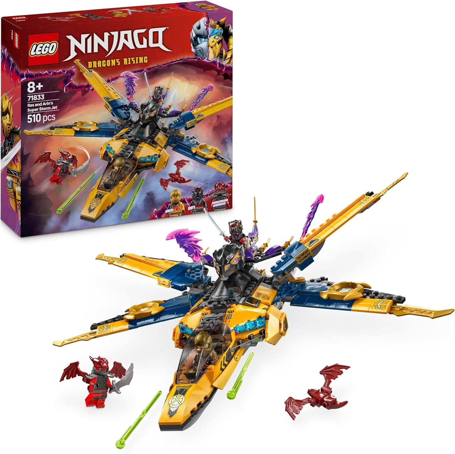 LEGO NINJAGO 71833 Jet Super Storm di Ras e Arin - Set Ninja 510 Pezzi