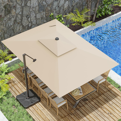 double patio umbrellas Summit Living 13 ft Large Umbrella Double-Sided Rectangular Outd – summitlivin The solution dyeing process is adopted to keep the original color of the umbrella canopy for a long time 15ft Solar Double-Sided Patio Extra
