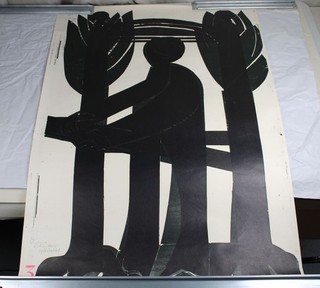 B10/ ältere Grafik Holzschnitt Grieshaber Der Drucker Großformat 102x71 5