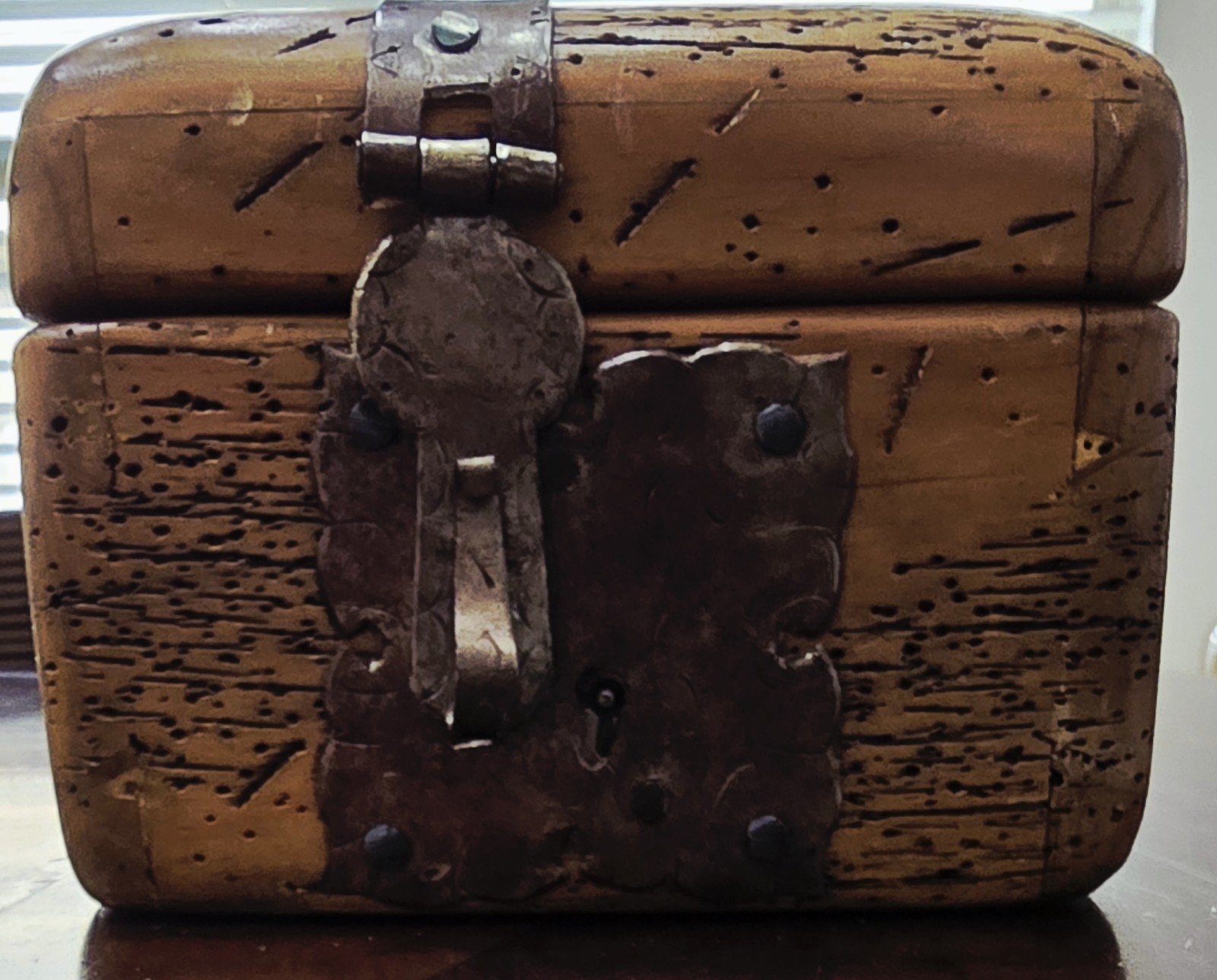 Rare Antique Early Vintage Small Worm Wood Chest Trunk Box