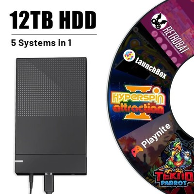 Kinhank 12TB Hyperspin,Launchbox,Retrobat,Playnite,Teknoparrot 5IN1 Hard Drive