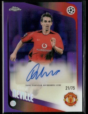 2026 Topps Chrome UEFA Gary Neville #CLA-GN Purple Refractor Legend Auto 21/75