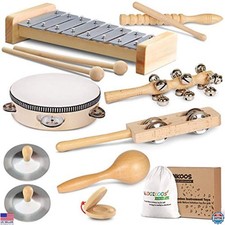 LOOIKOOS Eco-Friendly Toddler Musical Instrument Set - Wooden Percussion Toys