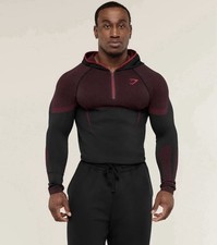 Gymshark Onyx V5 5.0 Seamless LARGE Hoodie Black Carmine Red 1/4 Zip