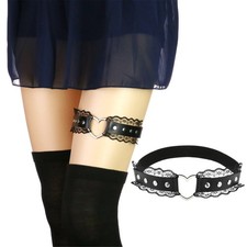 2Pcs Women Punk Heart O-Ring Lace Leather Elastic Thigh Leg Harness Garter Belt