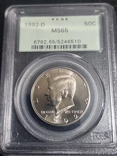 1992-D 50C Clad Uncirculated Kennedy Half Dollar-PCGS OGH MS65 Free Shipping 
